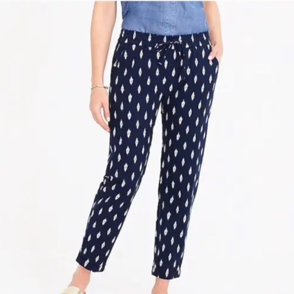 J.Crew Factory Size 2 Linen Cotton Blend Blue Pants Aztec